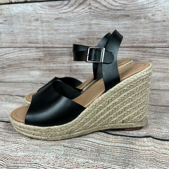Torrid Raffia Black Faux Leather Open Toed Wrapped Wedge Sandal Size 8.5 - Picture 12 of 12